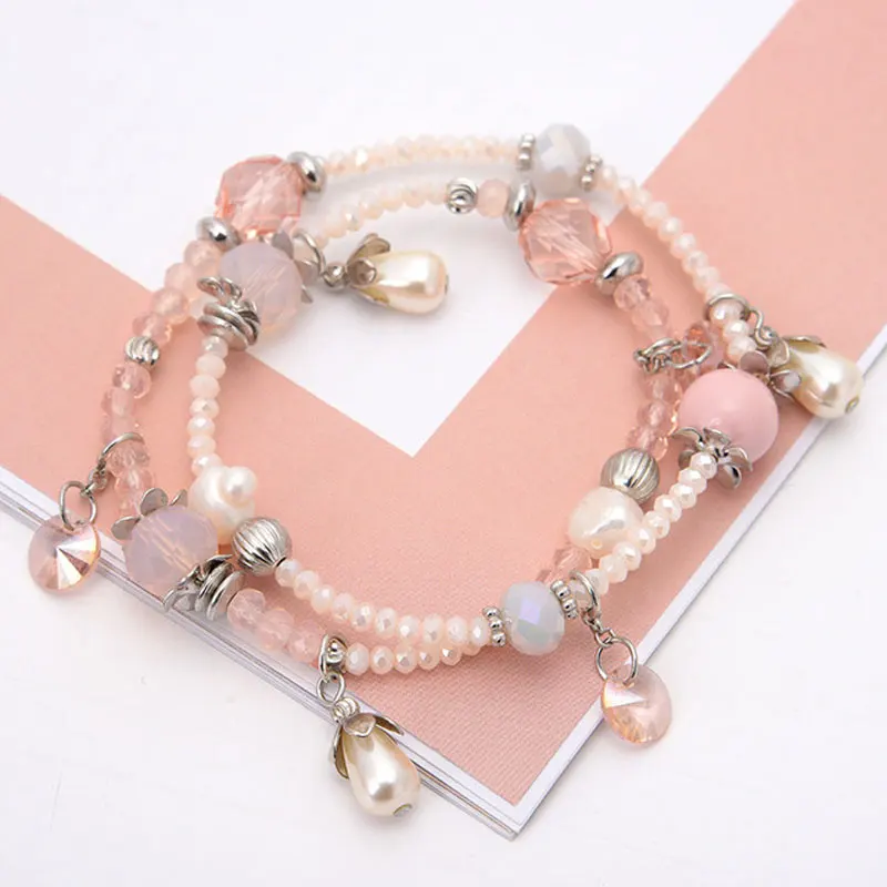 Модные Двухслойные бусины браслеты из драгоценных камней ювелирные изделия