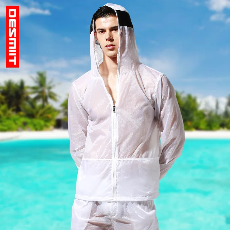 Фото Мужская ультратонкая рубашка с капюшоном Rashguard, пляжная одежда с длинным рукавом и защитой от ультрафиолета, куртка для водного спорта №1