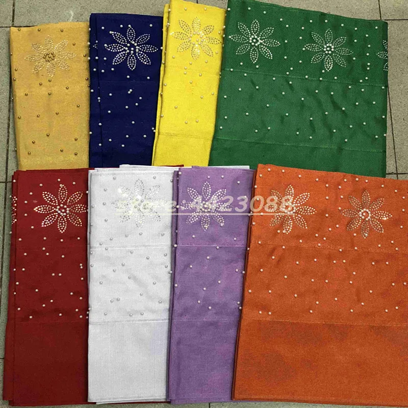 Новый дизайн модная нигерийская вышивка Aso Oke Gele с бусинами камнями