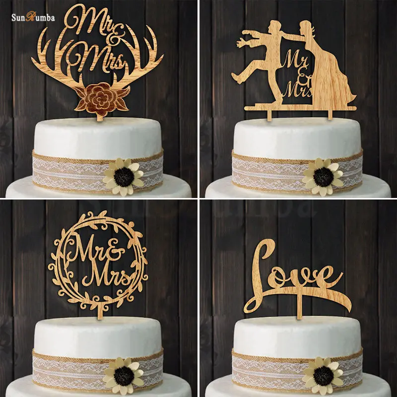 

1pcs Rustic Wood Cake Topper Wedding Decoration Event Party Cake Decorating Supplies Party Decorations Mariage Cake Toppers