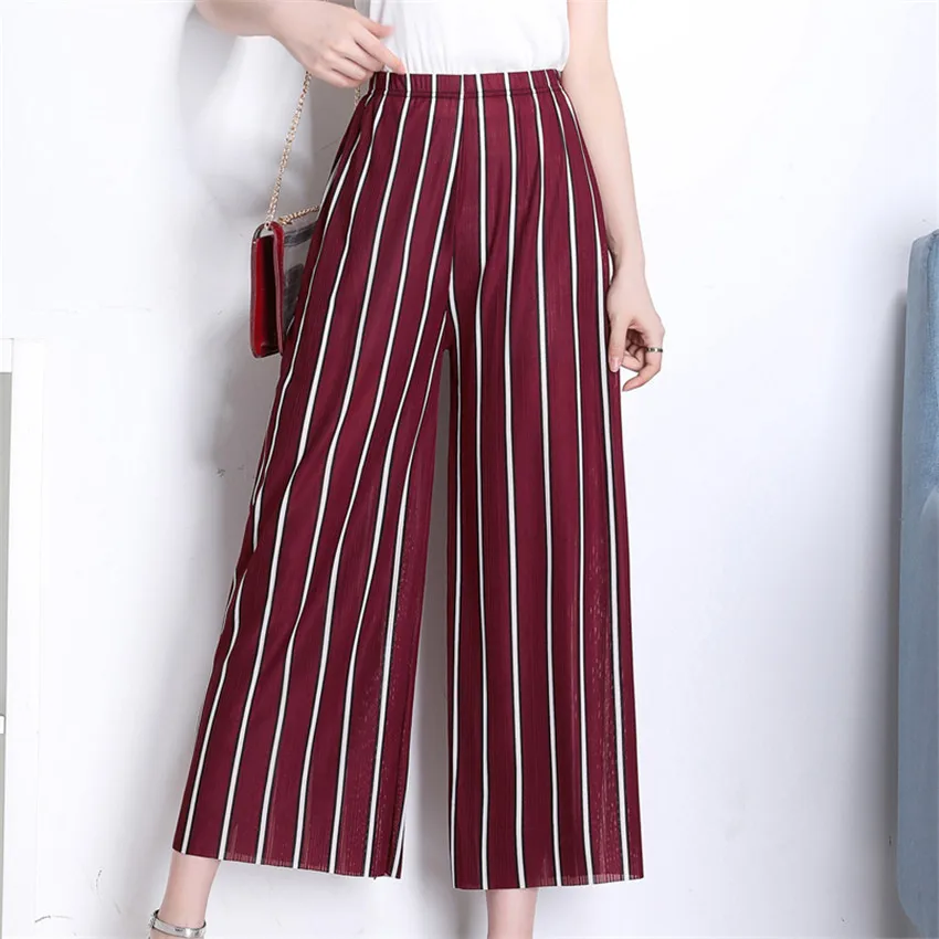 2019 модные женские брюки в полоску с широкими штанинами повседневные