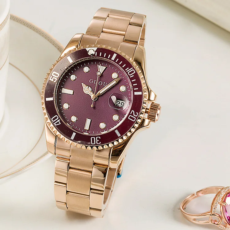 Часы наручные Guou унисекс брендовые Кварцевые Популярные из нержавеющей