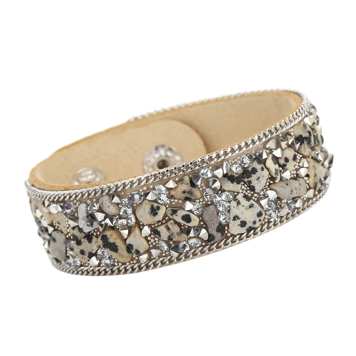 f Pulseras mujer moda Модный женский кожаный браслет с камнями Браслеты Женские ювелирные аксессуары дешевая цена - Окраска металла: f