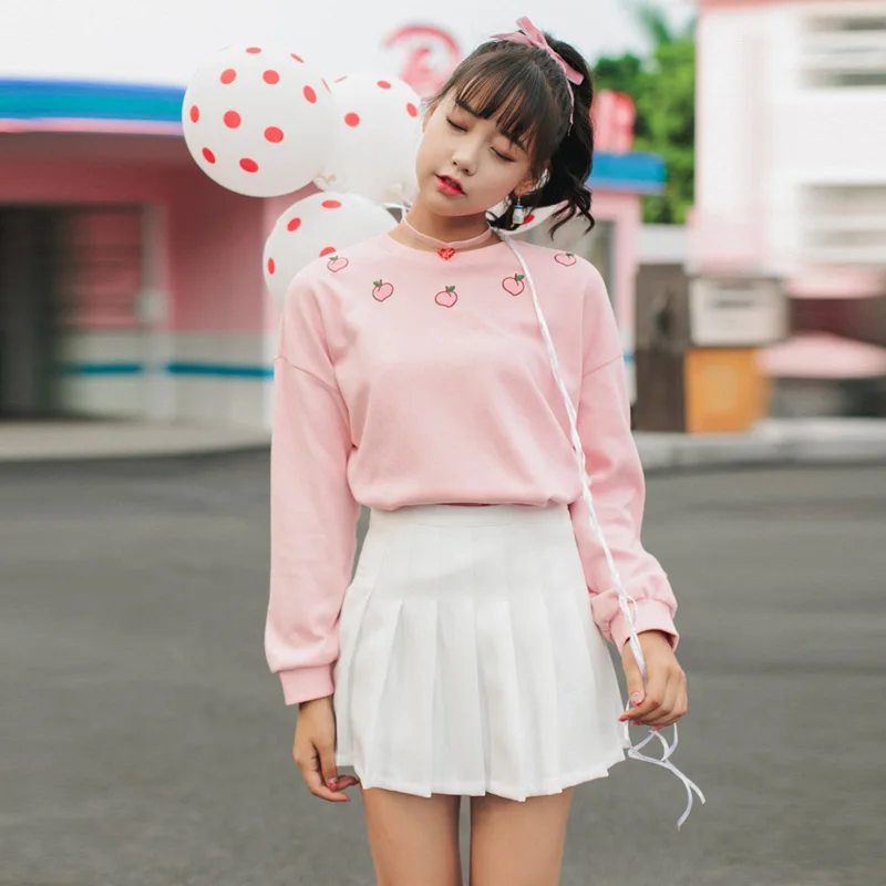 Новинка 2018 женские толстовки Harajuku плиссированные с круглым вырезом свободные