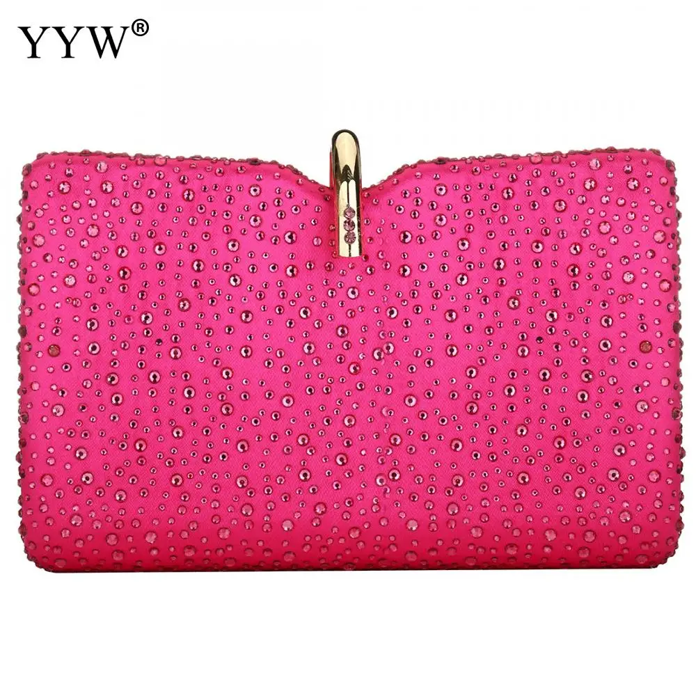 bright rosy red Бриллианты заклепки вечерние свадебная сумочка-клатч женские модные вечерние клатчи кошелек сплошной цвет цепи женские сумки через плечо сумка - Цвет: bright rosy red