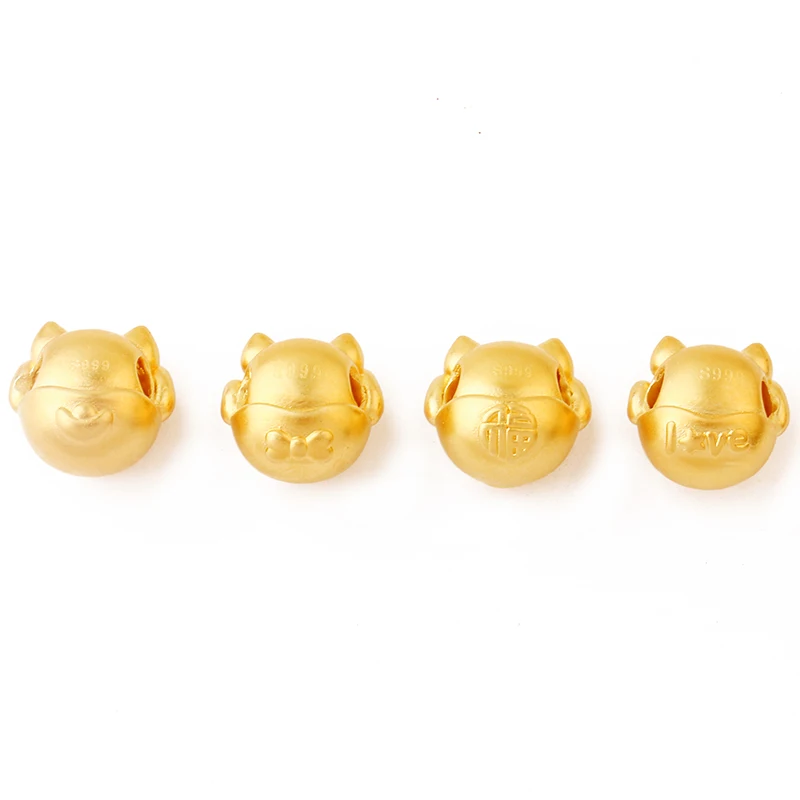 Real 925 Sterling Silver Gold Pig 3D Charm Fashion DIY jewelry Making Findings Necklace Bracelet Beaded Accessories Wholesale