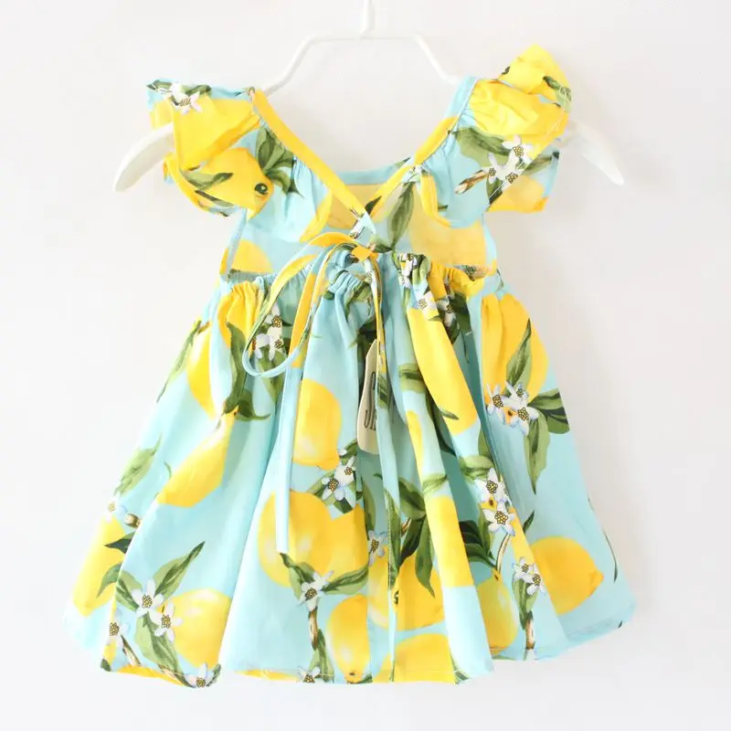 my little one 2016 New DG Print Lemon Ruffles Backless Cotton Baby Clothes | Детская одежда и обувь