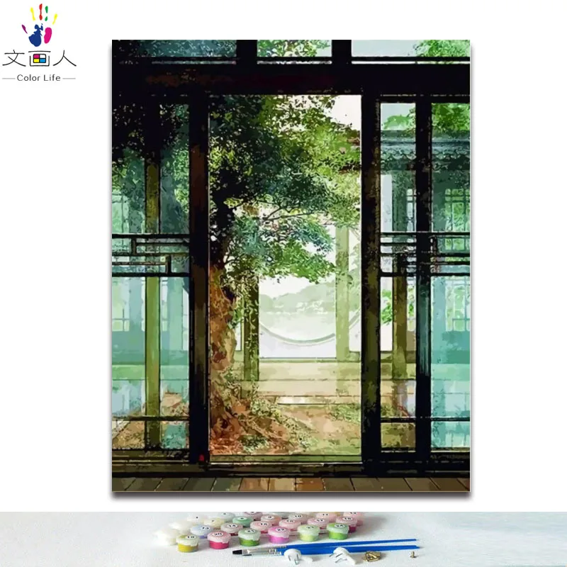 DIY colorings pictures by numbers with landscape picture drawing painting framed Home | Дом и сад