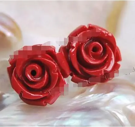 Оптовая цена 12 мм красные морские кораллы ручной резной цветок серьги серебряные