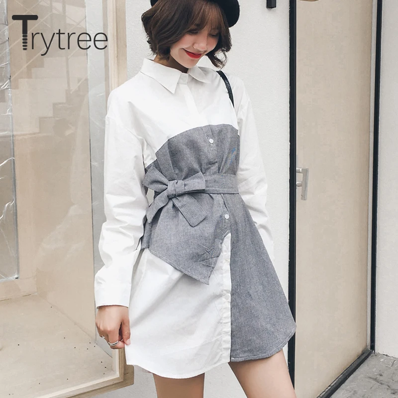Женское лоскутное платье-рубашка Trytree офисное Повседневное платье выше колена с