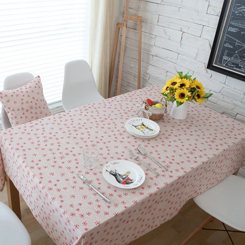 Рождественская скатерть из хлопка и льна с принтом в виде снежинок для стола