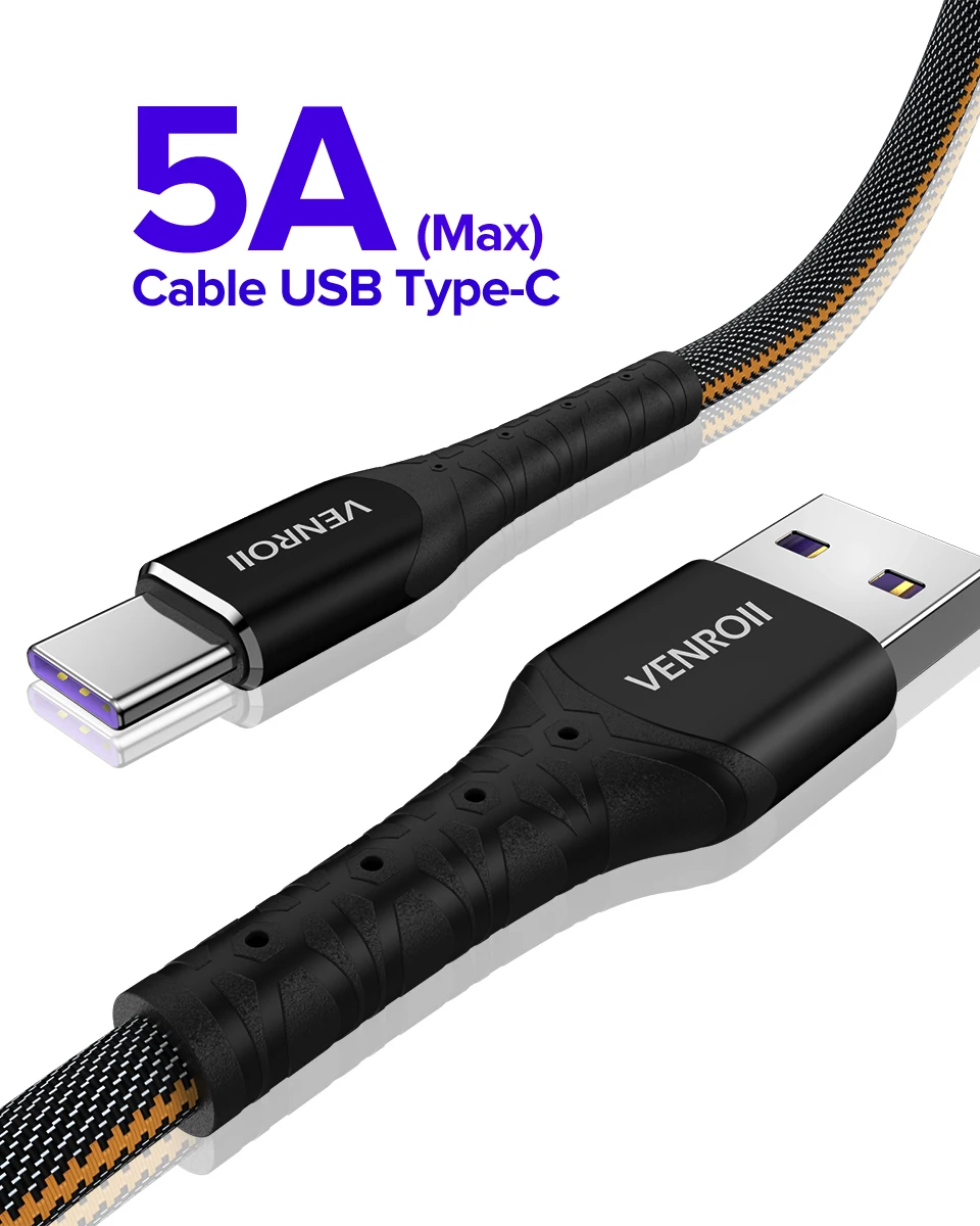 Venroii usb type C кабель 5A Supercharge для huawei P20 P30 mate 30 Pro Quick Charge 3,0 4,0 Быстрая зарядка type-C для Honor 20 10