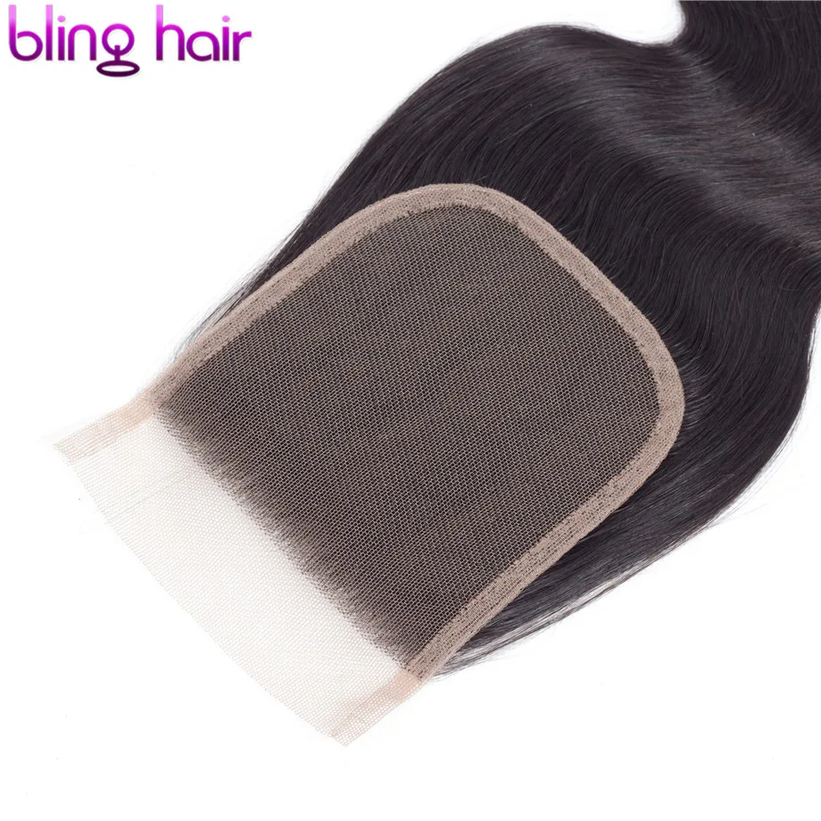 Bling Hair бразильские объемные волны 4*4 закрытие шнурка свободный/средний/три части Remy человеческие волосы закрытие натуральный цвет