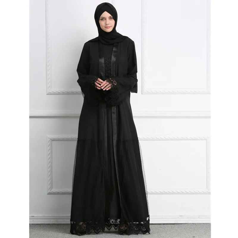 Женское Повседневное платье из сетчатой пряжи в Дубае черное с длинным рукавом и