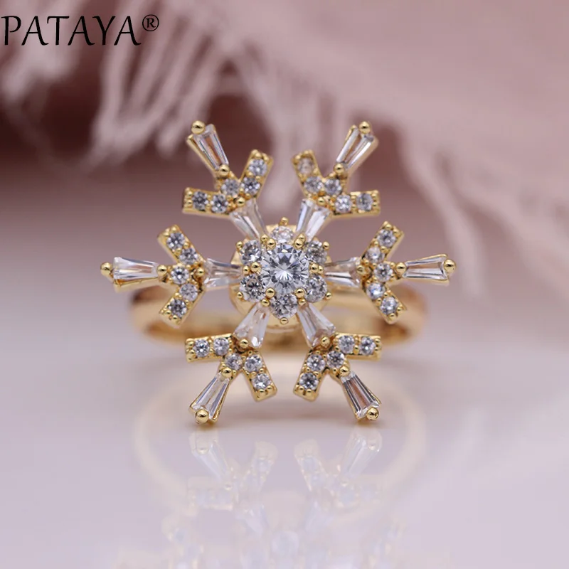 PATAYA, новинка, женские кольца, 585, розовое золото, снежинка, натуральный циркон, вращающиеся, большие, разлагаемые, свадебные, модные ювелирные изделия