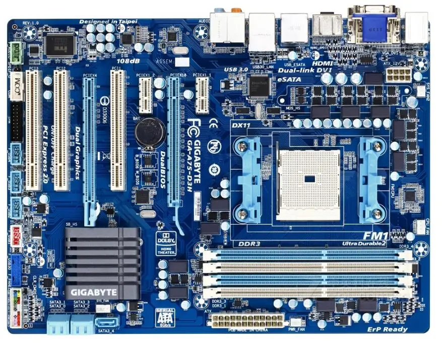 Для Gigabyte GA-A75-D3H оригинальная б/у материнская плата для AMD A75 Socket FM1 DDR3 USB3.0 SATA3 |