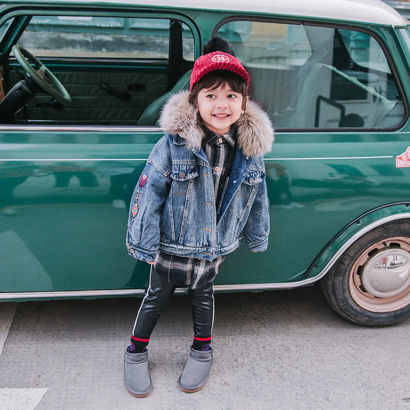 Осень зима 2018 новая детская Вельветовая Толстая джинсовая куртка с меховым
