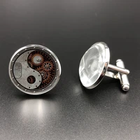 2018new handmade design round wheel gear glass yin yang cufflinks high quality charms steampunk style metal mens jewelry