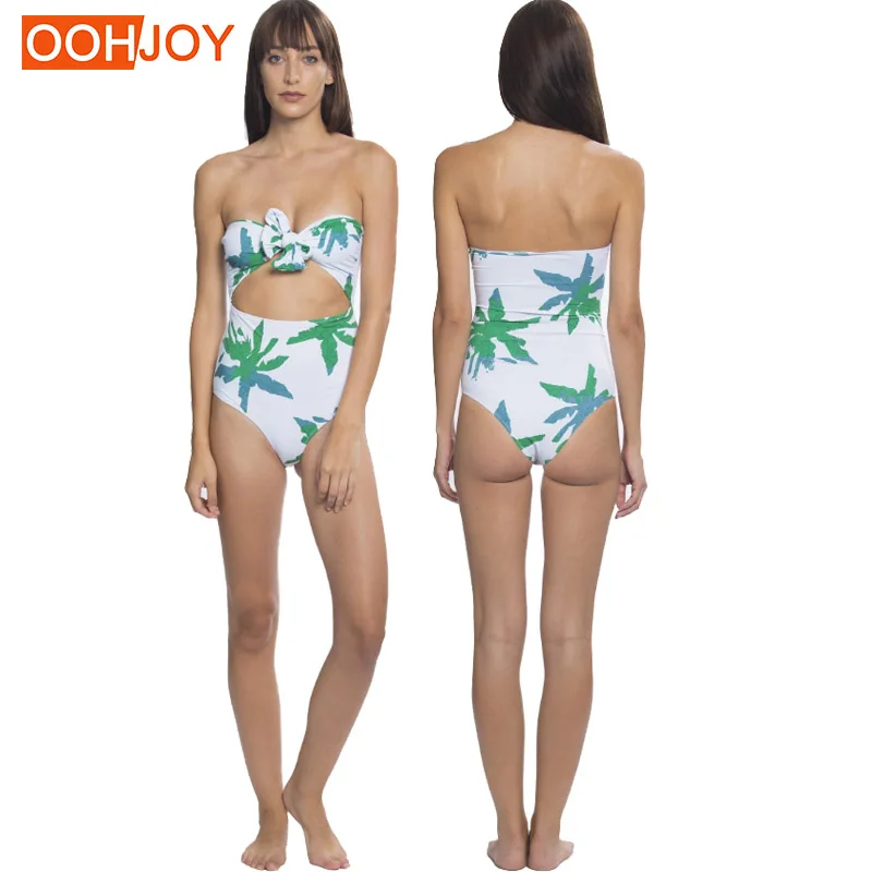 2018 новый принт с зелеными листьями Монокини бабочку без бретелек ванный комплект