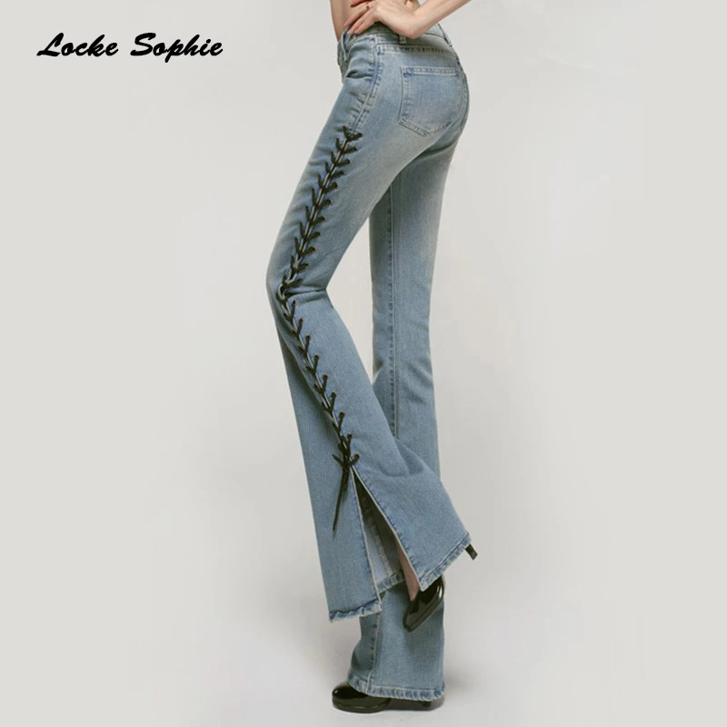 Женские расклешенные джинсы с высокой талией большие размеры летняя хлопковая