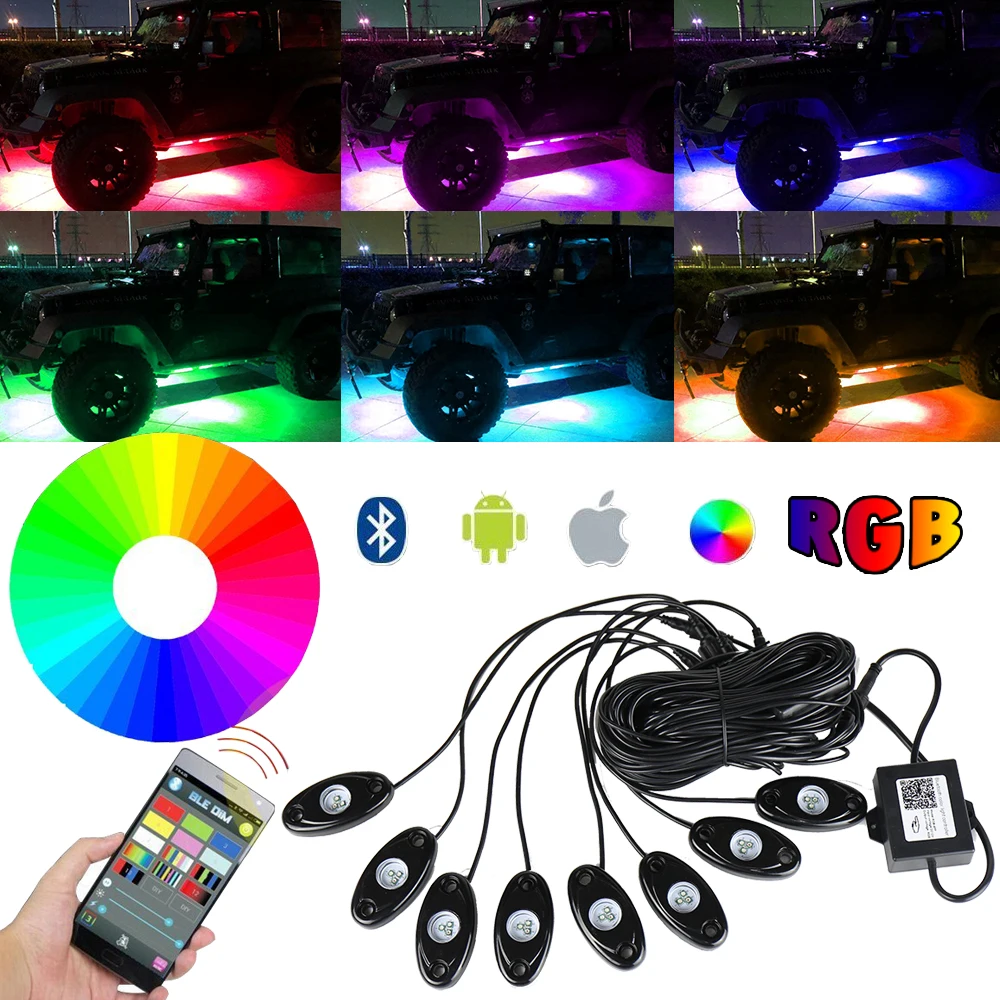Беспроводной Bluetooth управление RGB LED рок свет под колесо 12V 24W декоративный
