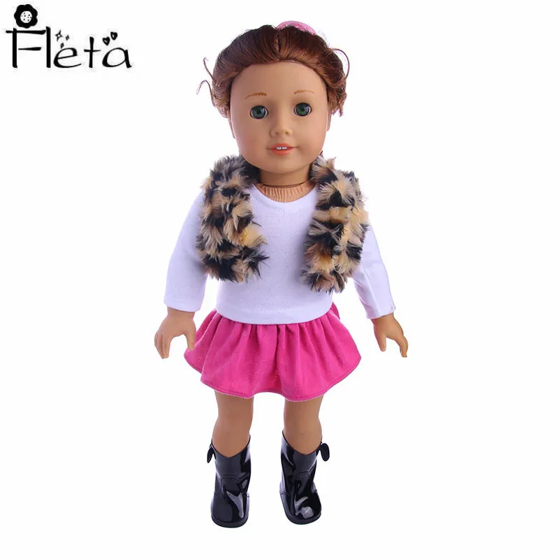 Fleta, кукла, 3 комплекта зимнего костюма, плюшевый жилет+ белая футболка с длинными рукавами+ юбка+ колготки для 18 дюймов или 43 см, американские кукольные аксессуары