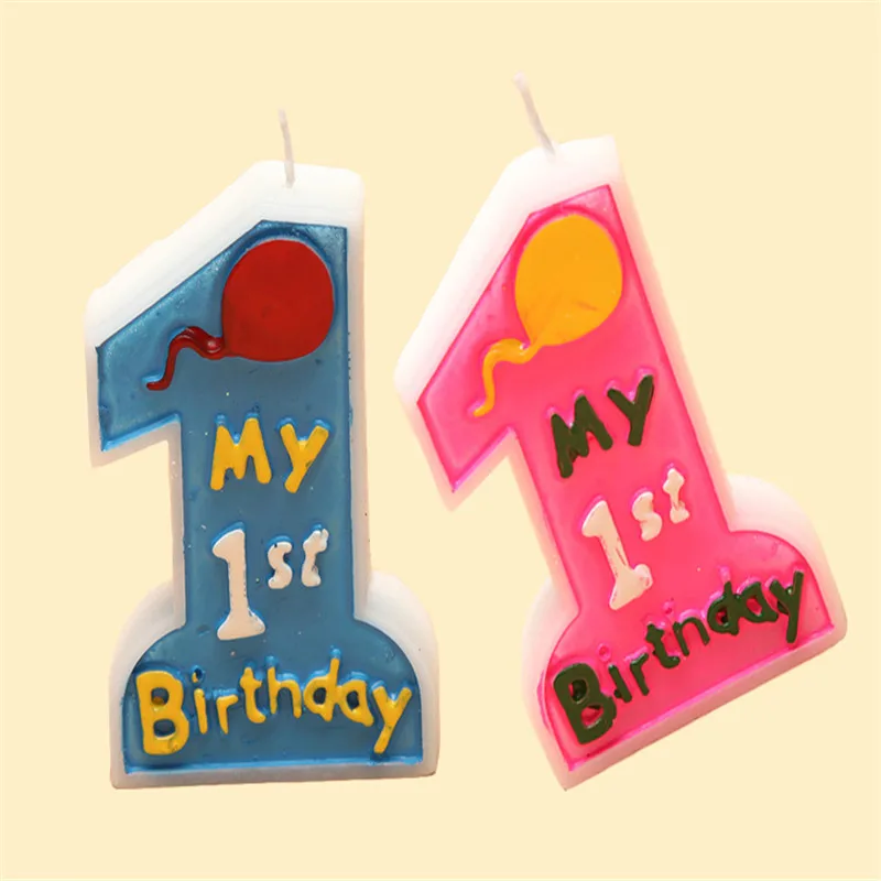 1 Pcs Lovely Boy Girl 1st Birthday Candle Children Kids Baby First Party Cake Decoration Digital | Дом и сад