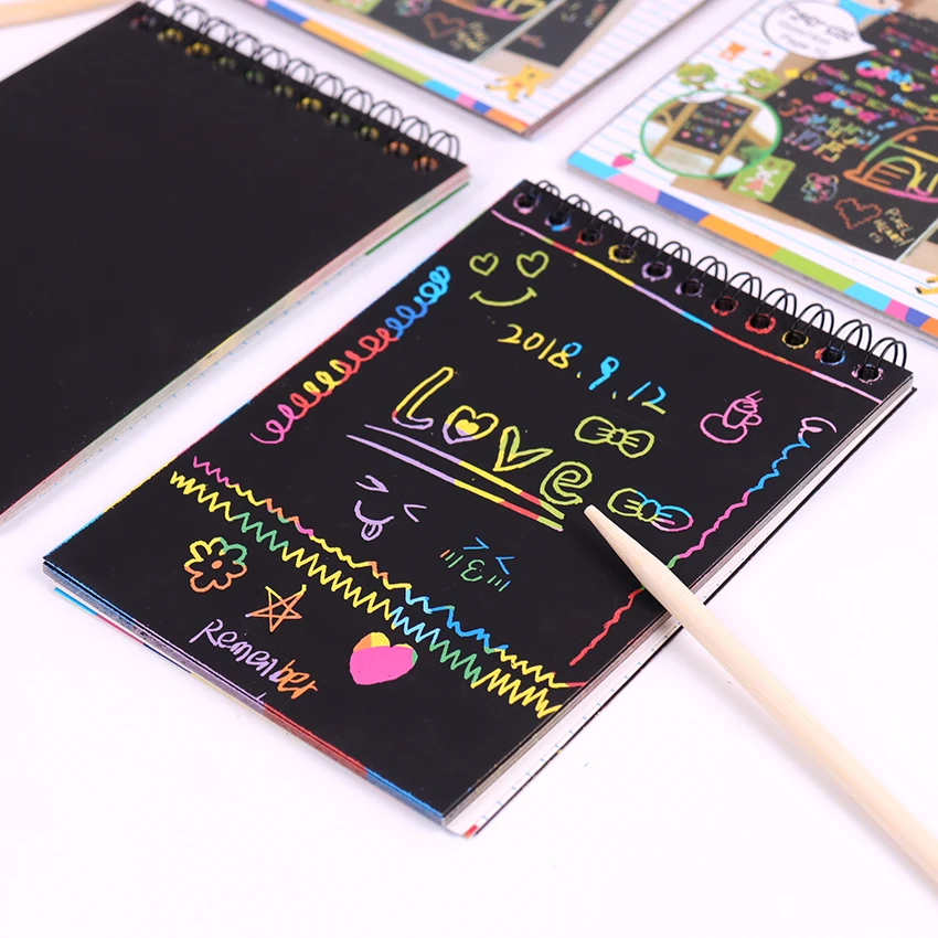 

1 PC Scratch Note Black Cardboard Creative DIY Draw Sketch Notes for Kids Toy Notebook School Supplies