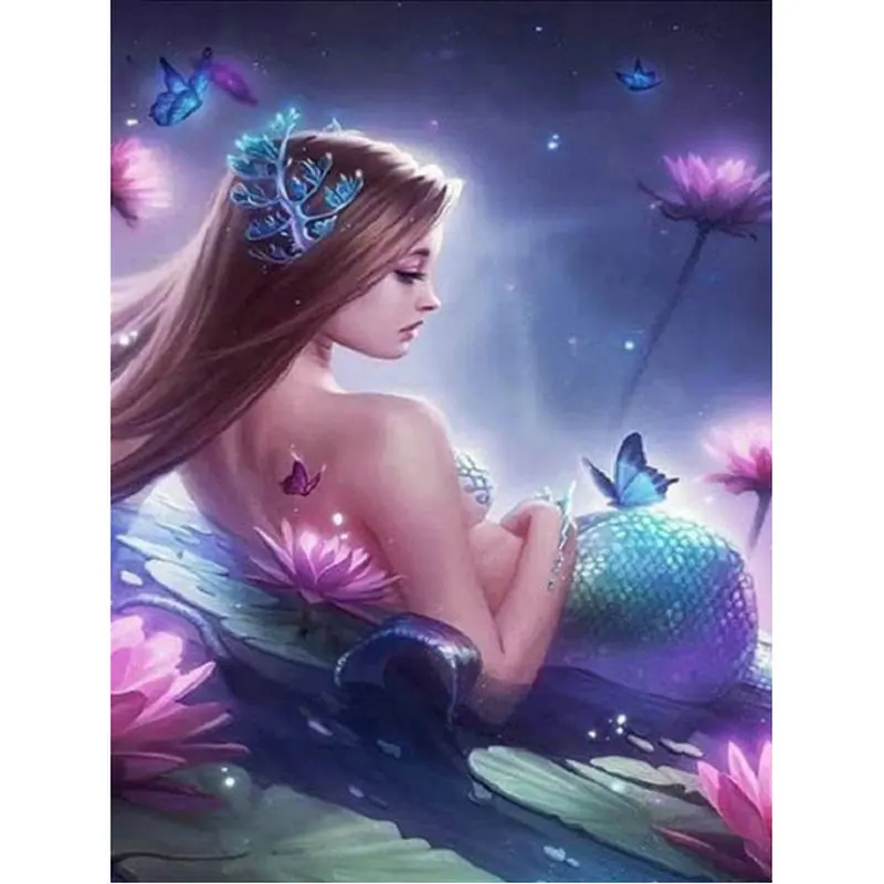 DIY 5d Diamond Painting cross stitch Mermaid and lotus Square rhinestones mosaic pattern Embroidery Kits handicraft | Дом и сад