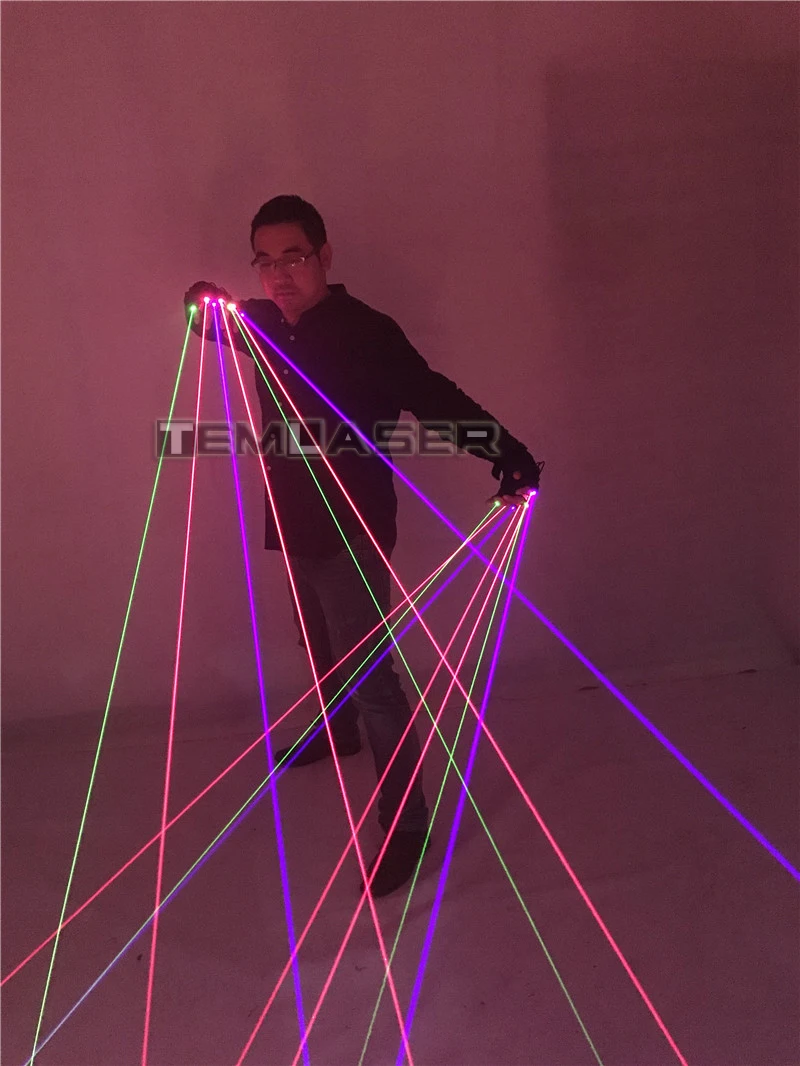 RGB лазерные перчатки со светодиодом с 7 шт. лазером 2 зеленый + 3 красный фиолетовые