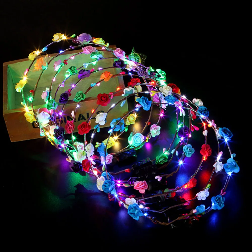 

10pcs Glowing Garland Wedding Party Crown Flower Headband LED Light Christmas Wreath Decoration Luminous Hair Garland Hairband