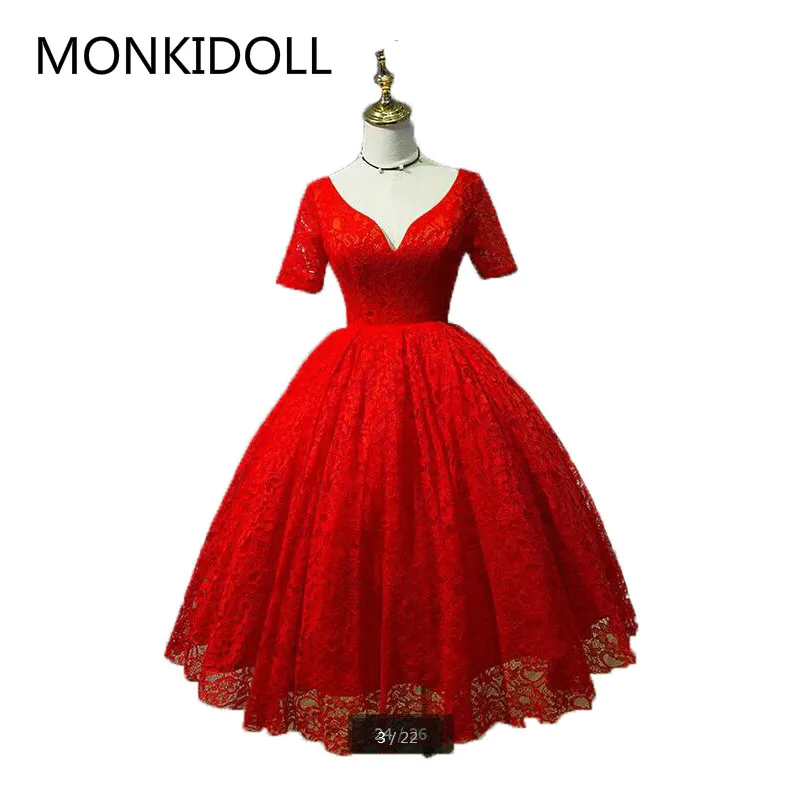 Vestido De Noiva Новое поступление Красное Кружевное бальное платье свадебное с