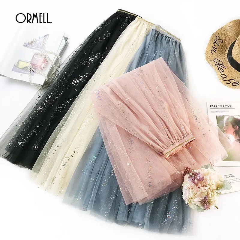 Женская плиссированная юбка ORMELL черная/розовая юбка-пачка с блестками лето 2019 |