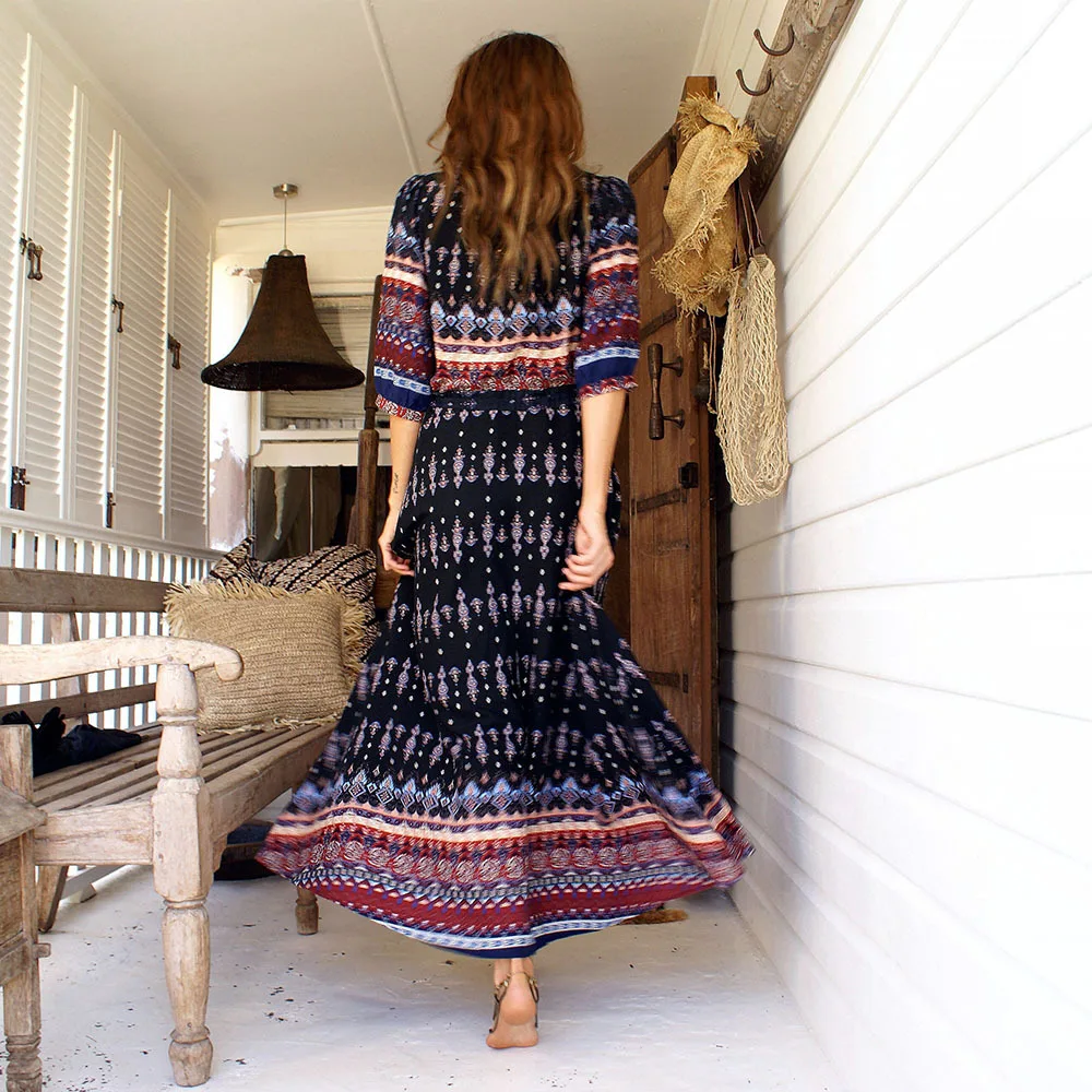 AVODOVAMA M Boho Длинные платье макси 2018 для женщин v образный вырез разделение стильный