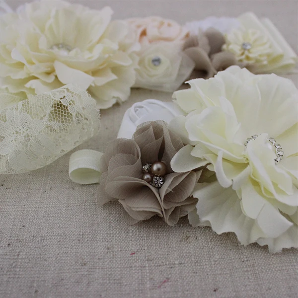 1 комплект цвета слоновой кости белые тканевые пионы цветы пояс для маленьких