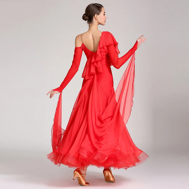 

Sexy Red Ballroom Dance Dress For Woman Long Sleeves Waltz Tango Dance Dresses Standard Ballroom Dress Rave Clothes DQS1258