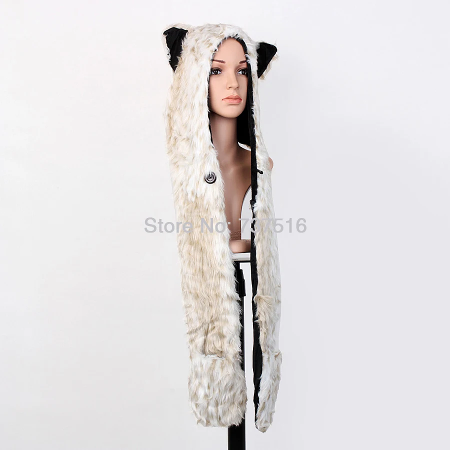 НОВАЯ шапка с капюшоном из искусственного меха набивным животным 3 в 1 Функция