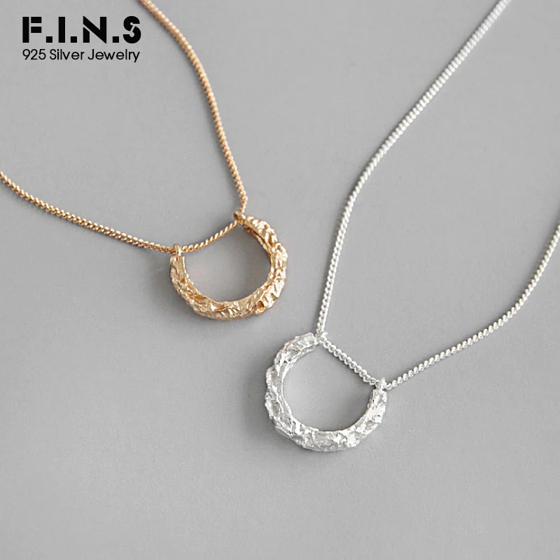 

F.I.N.S S925 Necklace Silver Geometric Arc-Shaped Uneven Rose Gold Necklaces Pendants for Women 925 Sterling Silver Fine Jewelry