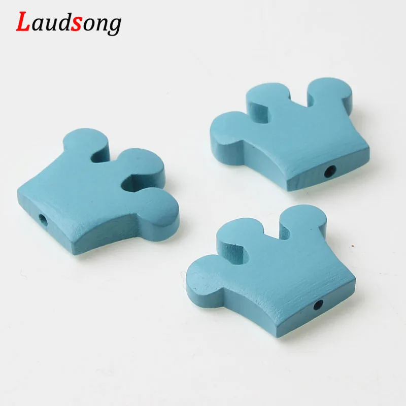 Baby Blue 10 шт. 25x30 мм смешанные цвета натурального дерева спейсер в виде короны деревянные бусины для детские ювелирные изделия Изготовление DIY ожерелье - Цвет: Baby Blue