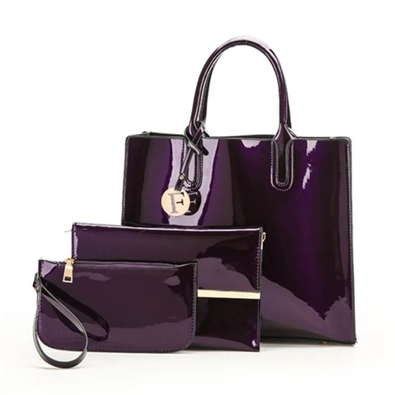 Purple-3 Бренд 3 комплекта, женские сумки, высокое качество, лакированная кожа, женская сумка-мессенджер, роскошная сумка-тоут+ женская сумка через плечо+ клатч - Цвет: Purple-3