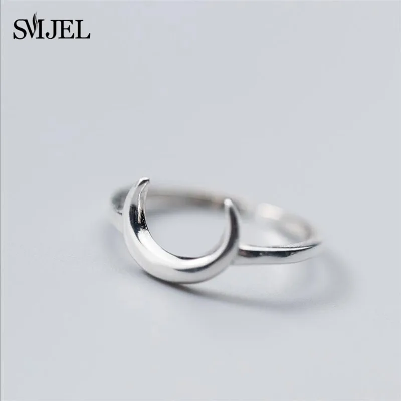 

SMJEL 100% 925 Sterling Silver Half Moon Rings For Women Christmas Gift Crescent Deer Horn Ring Lady Fashion Jewelry Wholesale