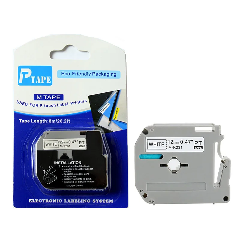 

50pcs/lot mk 231 MK-231 P-touch printer label tape brother m-k231 mk231 black on white 12mm for PT-80 PT-70 label printer