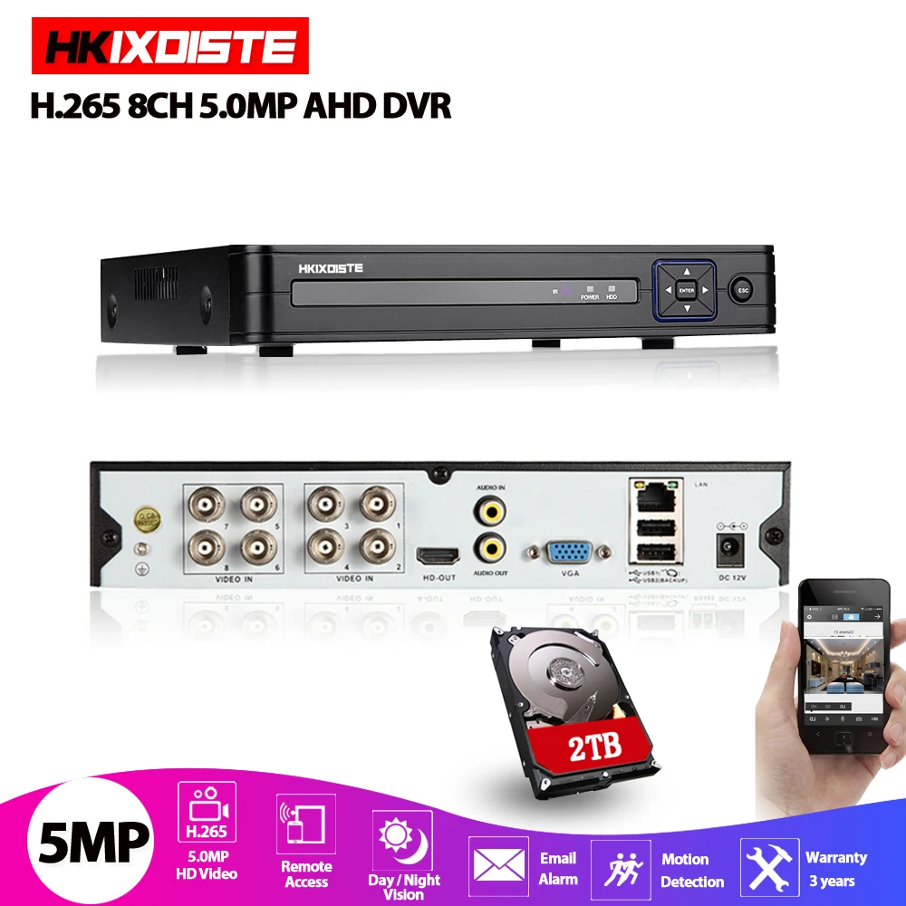 5 в 1 H.265 5MP AHD DVR NVR XVR CCTV 4Ch 8Ch 1080P 4MP Гибридный рекордеры для систем видеонаблюдения