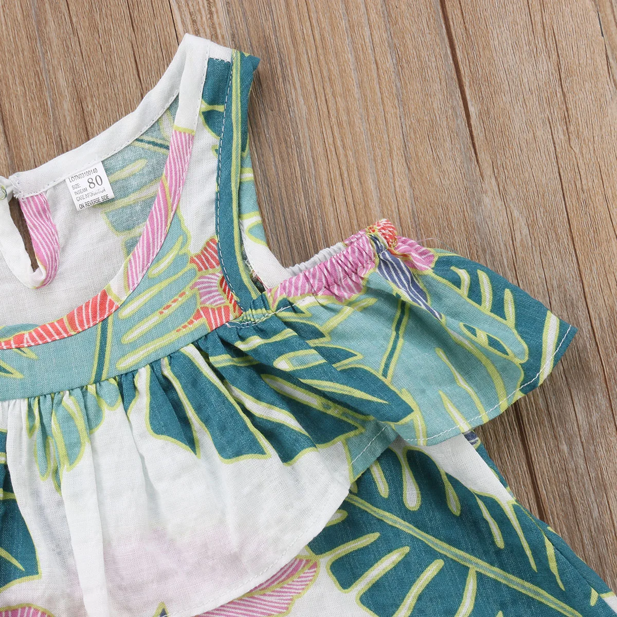 Princess Kids Baby Girl Off Shoulder Leaves Print Dress Party Clothes 1-6T | Детская одежда и обувь