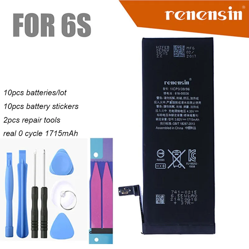 

Аккумулятор Renensin для iPhone 6S, 10 шт./лот, нулевой цикл, 17150 мА · ч, 3,82 в