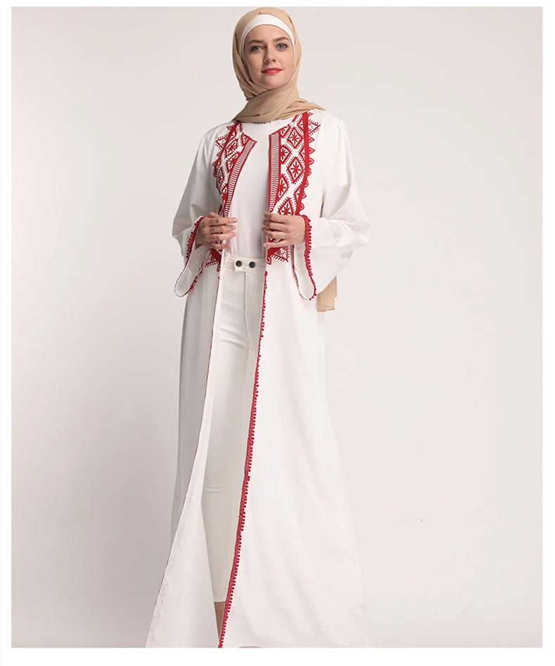 

White Open Abaya Moroccan Kimono Dubai Turkey Turkish Bangladesh Islamic Clothing Lace Kaftan Arabic Cardigan Muslim Robe 2019