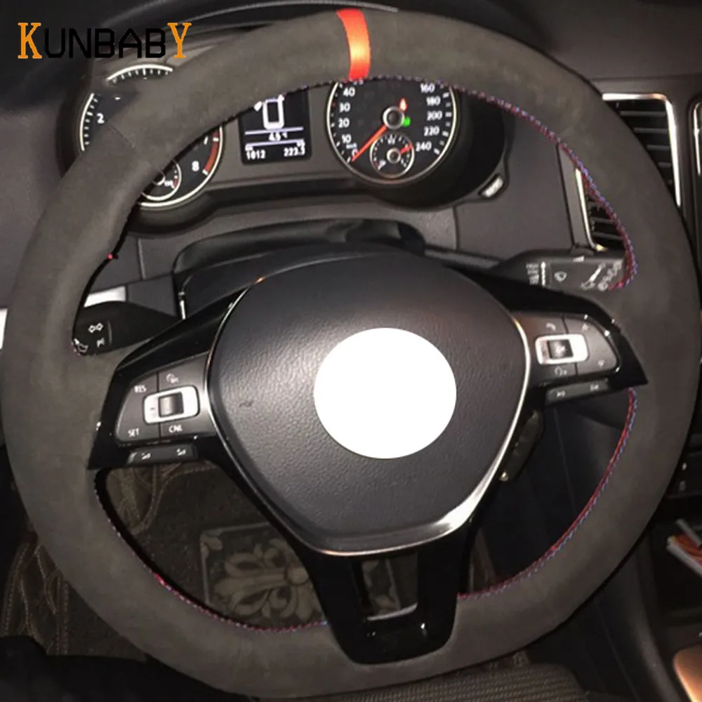 KUNBABY черный чехол рулевого колеса автомобиля из натуральной кожи для Volkswagen Golf 7 Mk7 Polo Passat B8 Tiguan Sharan