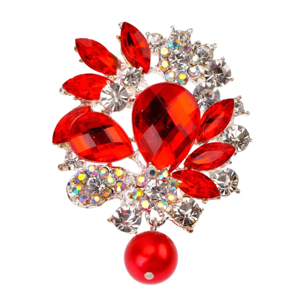 

Red Pendant Crystal Flower Brooches for Women Romantic Wedding Bridesmaid Rhinestone Party Bouquet Brooch Pin BRO01