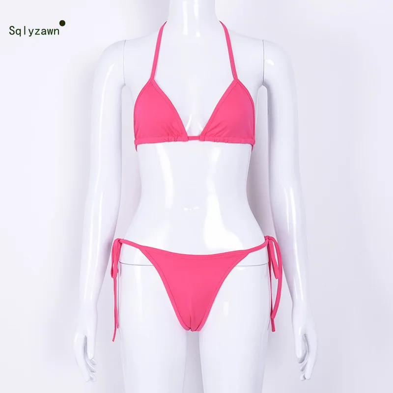 Женский летний пикантный флуоресцентный комплект из двух предметов розовый