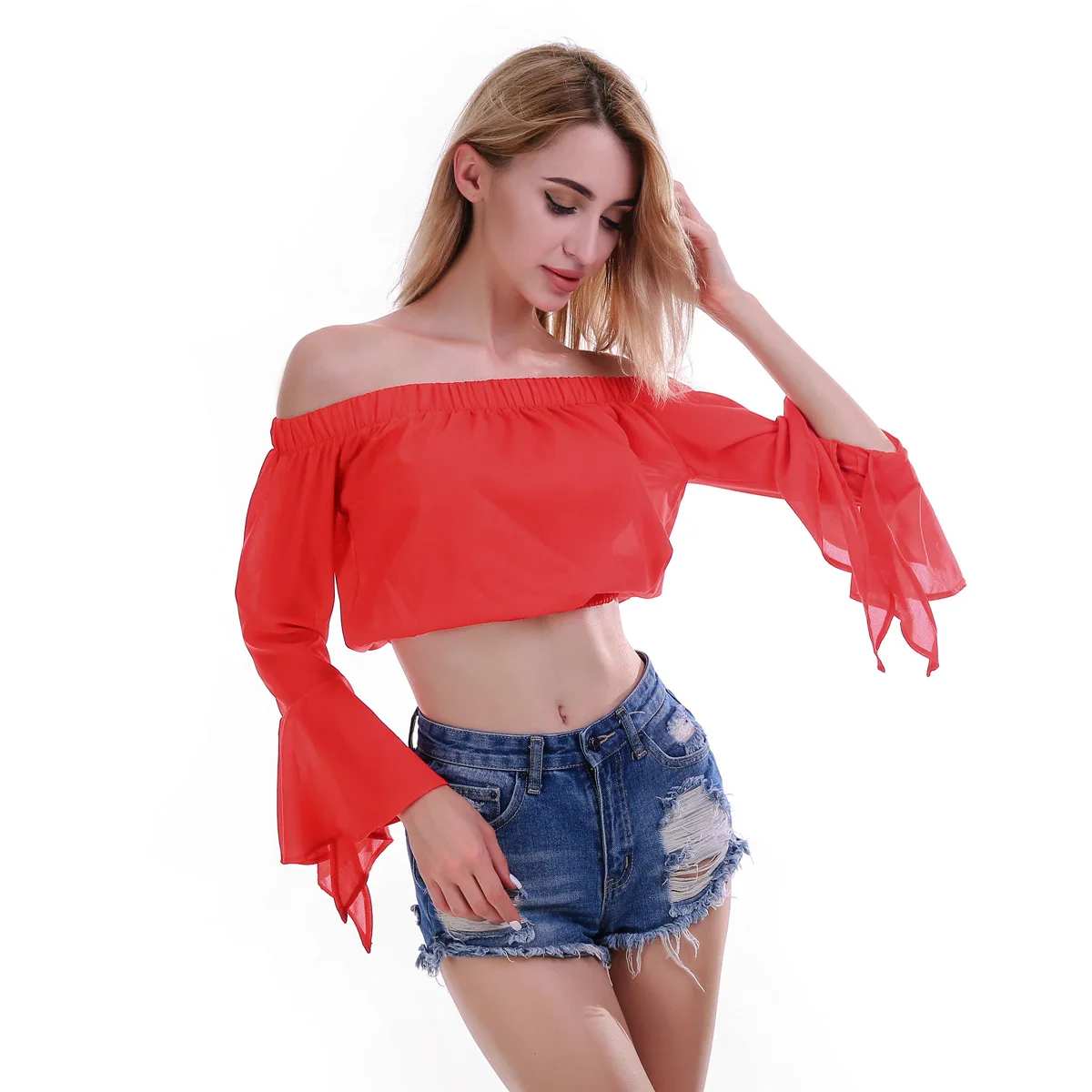 Женская шифоновая блузка с воротником пупка и рукавом гудок|Блузки| |